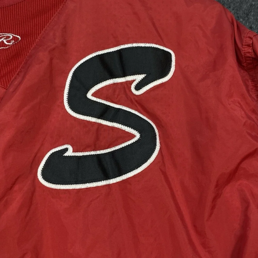 Rawlings Baseball Collegiate #12‎ V-Neck Warmup Jacket Sz L Slash Pockets - Picture 4 of 8